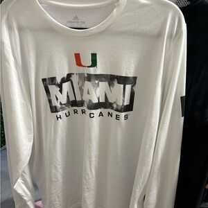 adidas White Miami Hurricanes Long Sleeve Tee
